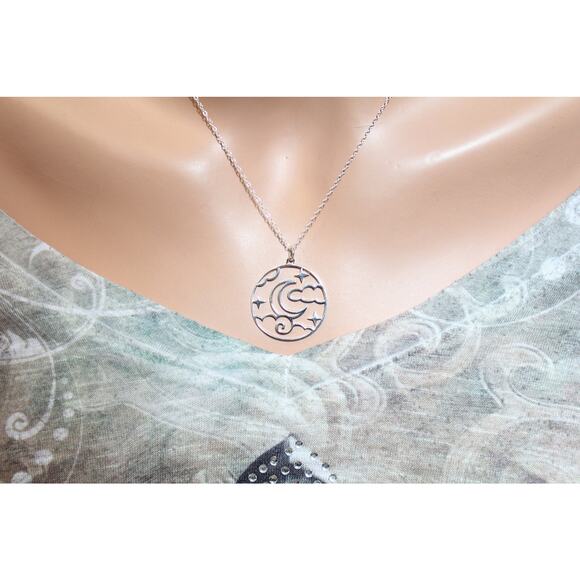 Sterling Silver Openwork Night Sky Pendant Necklace - Picture 1 of 5